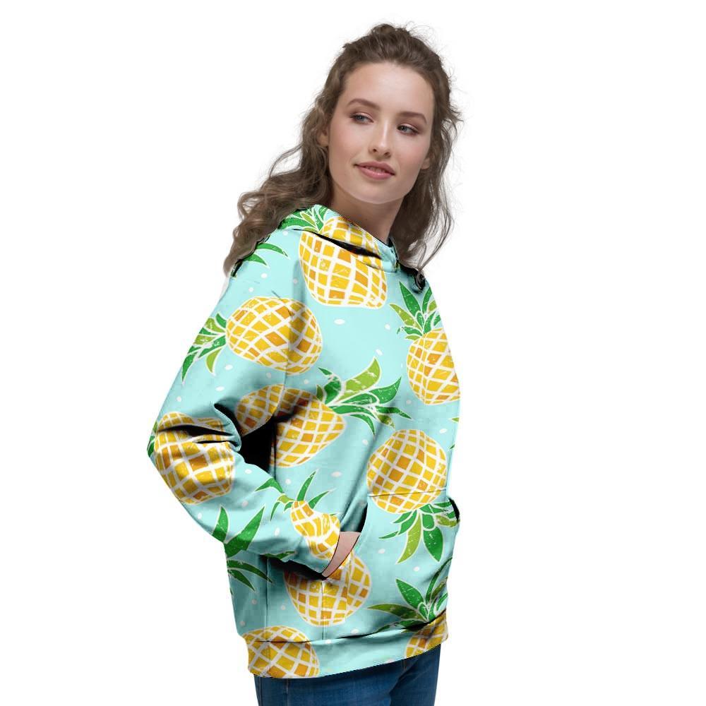 Blue Pineapple Print Women's Hoodie-grizzshop