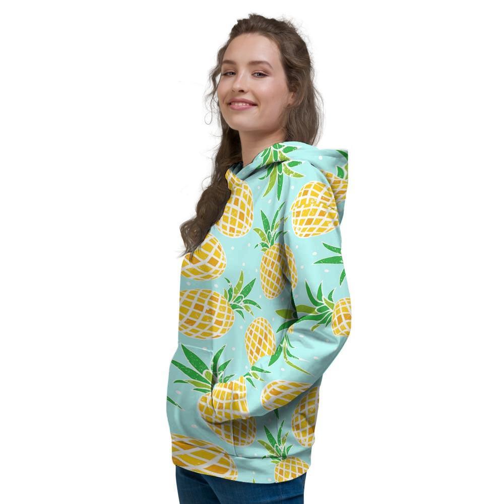 Blue Pineapple Print Women's Hoodie-grizzshop