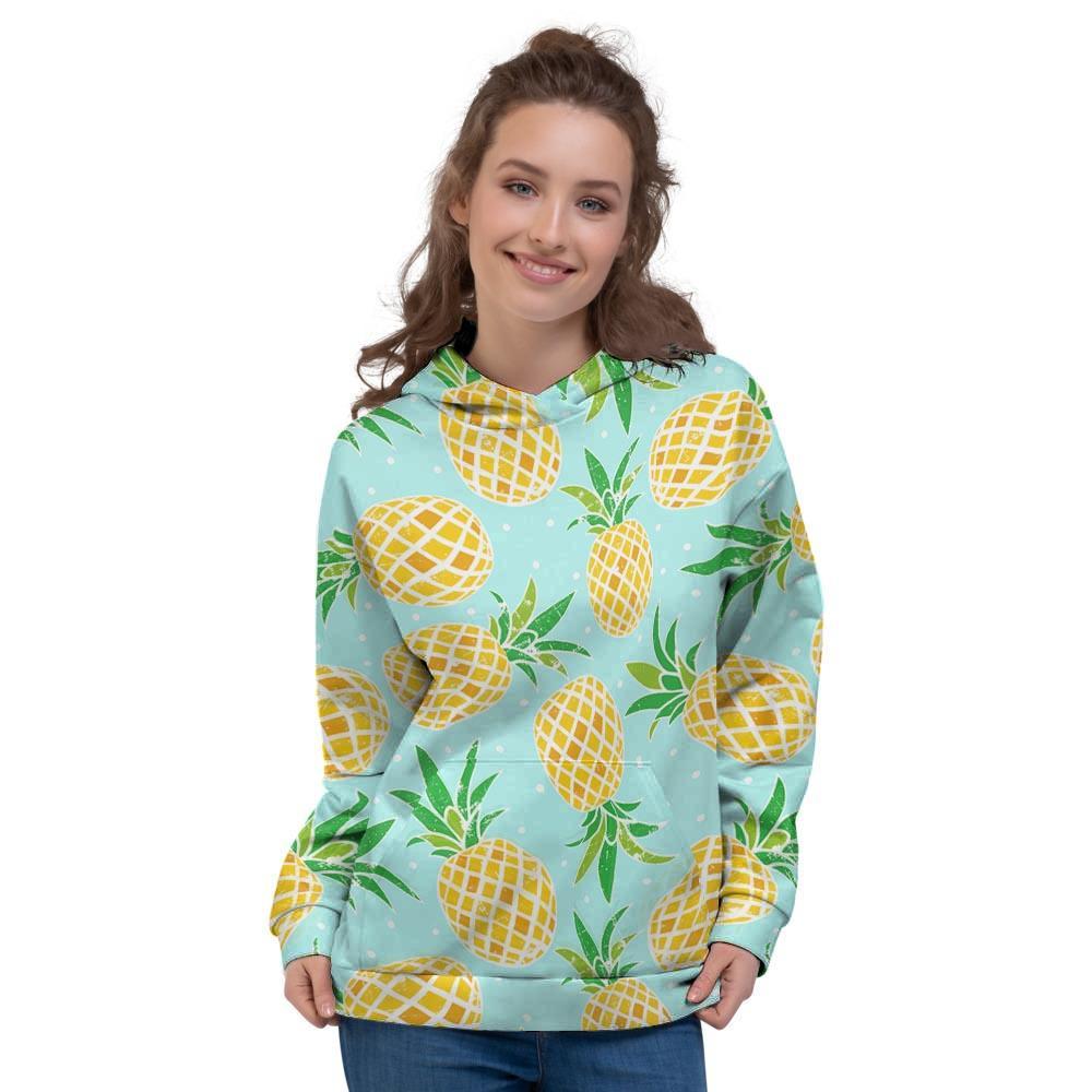 Blue Pineapple Print Women's Hoodie-grizzshop