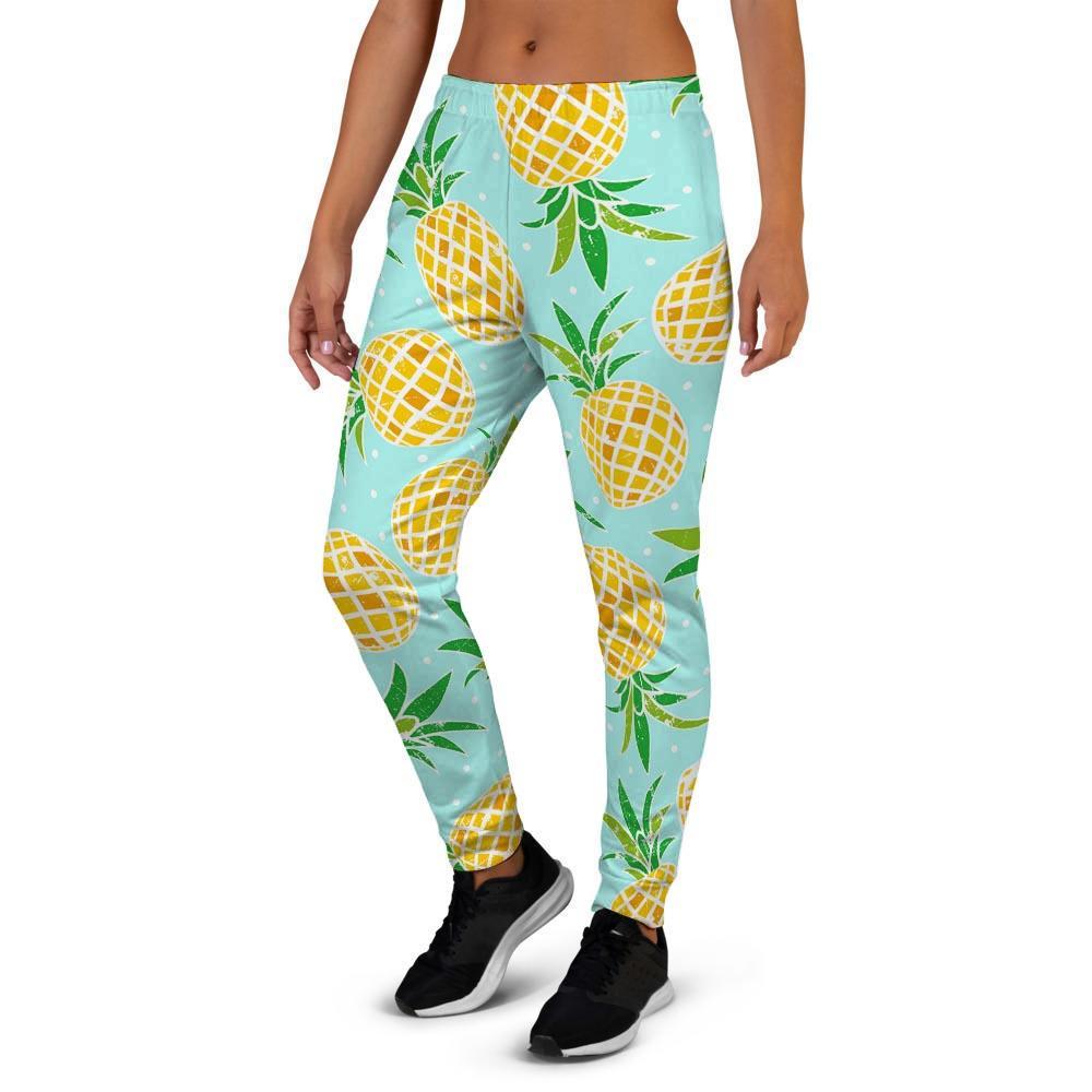 Blue Pineapple Print Women's Joggers-grizzshop