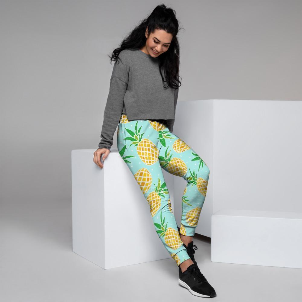 Blue Pineapple Print Women's Joggers-grizzshop