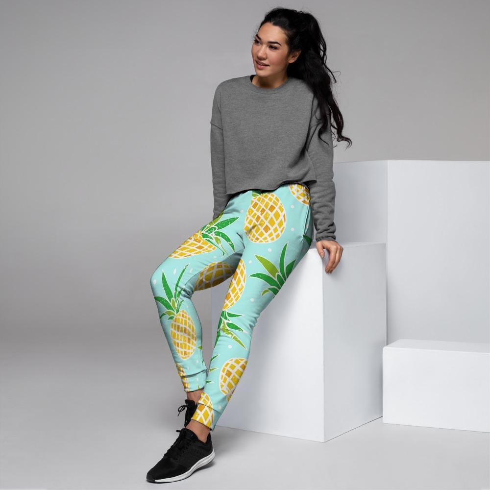 Blue Pineapple Print Women's Joggers-grizzshop