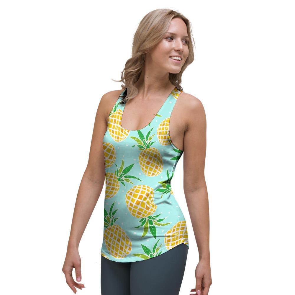 Blue Pineapple Print Women's Racerback Tank Top-grizzshop