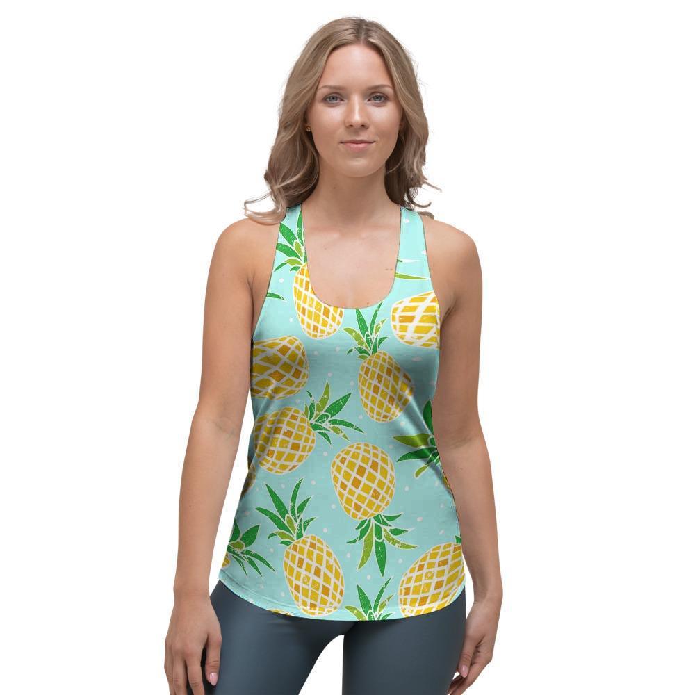 Blue Pineapple Print Women's Racerback Tank Top-grizzshop