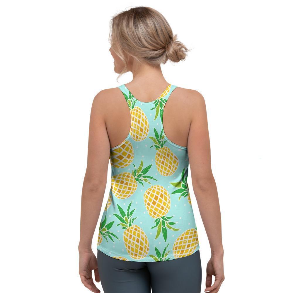 Blue Pineapple Print Women's Racerback Tank Top-grizzshop