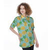 Blue Pineapple Print Women's Short Sleeve Shirts-grizzshop