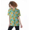 Blue Pineapple Print Women's Short Sleeve Shirts-grizzshop