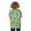 Blue Pineapple Print Women's Short Sleeve Shirts-grizzshop