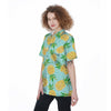 Blue Pineapple Print Women's Short Sleeve Shirts-grizzshop