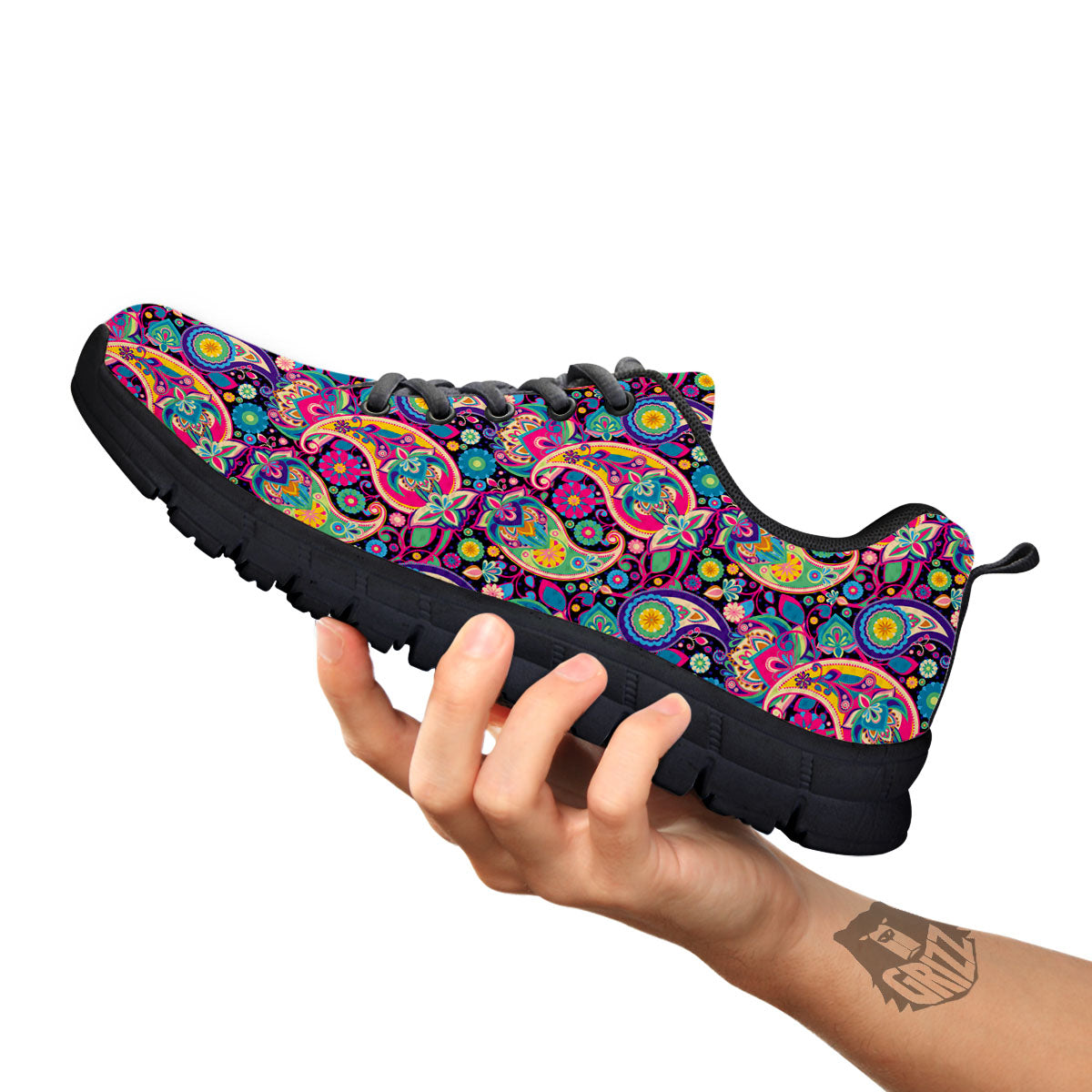 Blue Pink And Green Paisley Print Black Sneaker-grizzshop