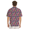 Blue Pink And Green Paisley Print Men's Short Sleeve Shirts-grizzshop