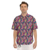 Blue Pink And Green Paisley Print Men's Short Sleeve Shirts-grizzshop