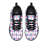 Blue Pink And White Argyle Print Pattern Black Sneaker-grizzshop