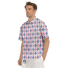 Blue Pink And White Argyle Print Pattern Men's Short Sleeve Shirts-grizzshop