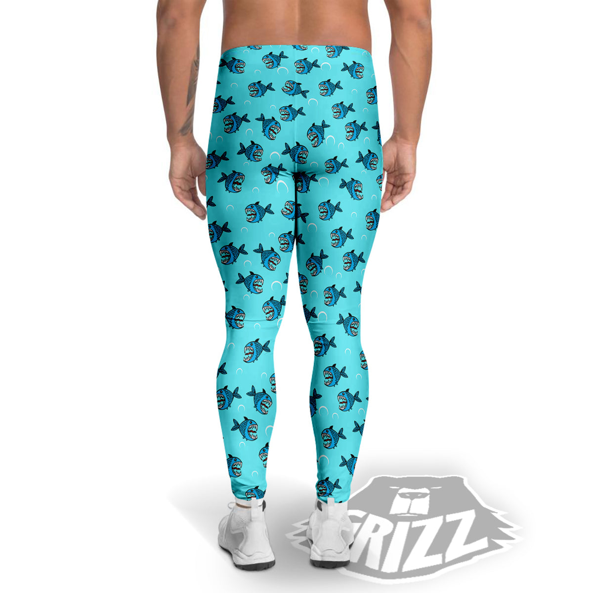 Blue Piranha Print Pattern Men's Leggings-grizzshop