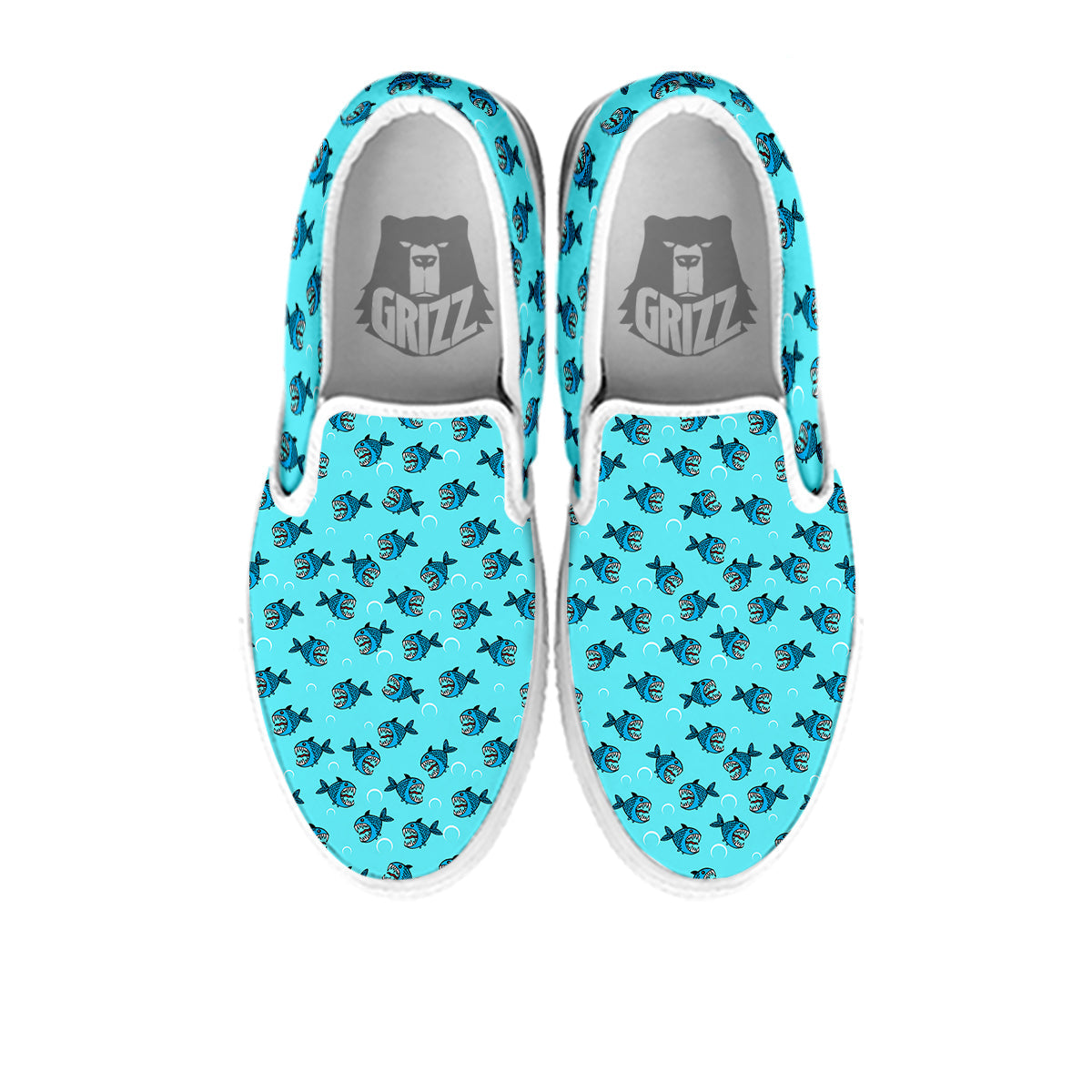 Blue Piranha Print Pattern White Slip On Shoes-grizzshop