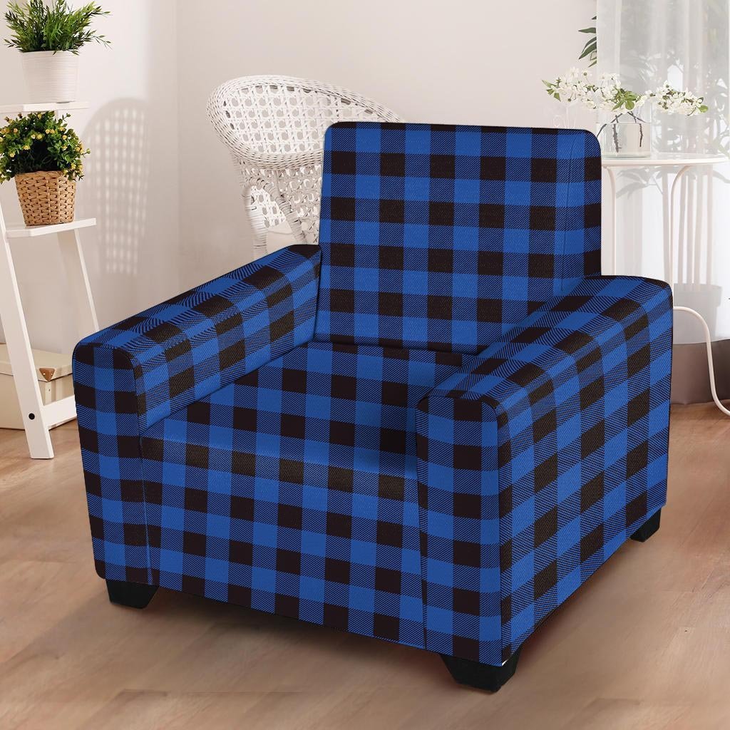 Blue Plaid Armchair Cover-grizzshop