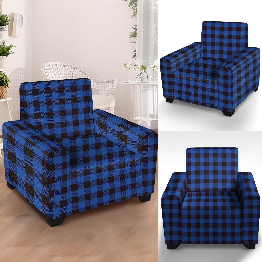 Blue Plaid Armchair Cover-grizzshop