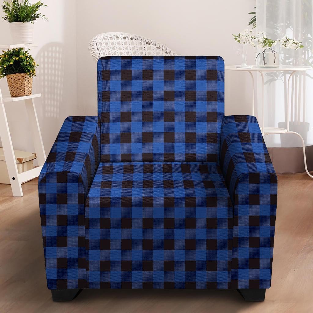 Blue Plaid Armchair Cover-grizzshop