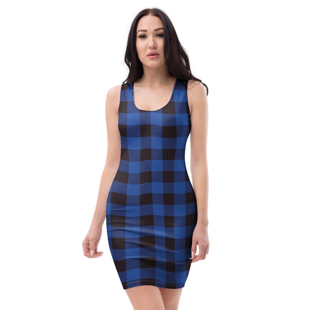 Blue Plaid Bodycon Dress-grizzshop