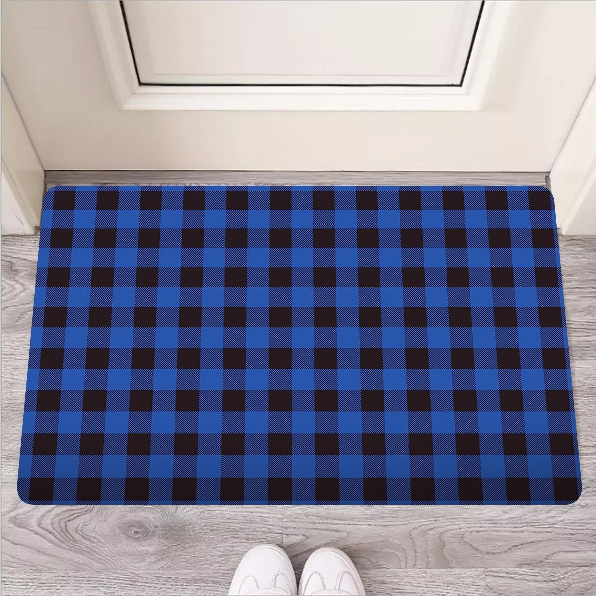 Blue Plaid Door Mat-grizzshop