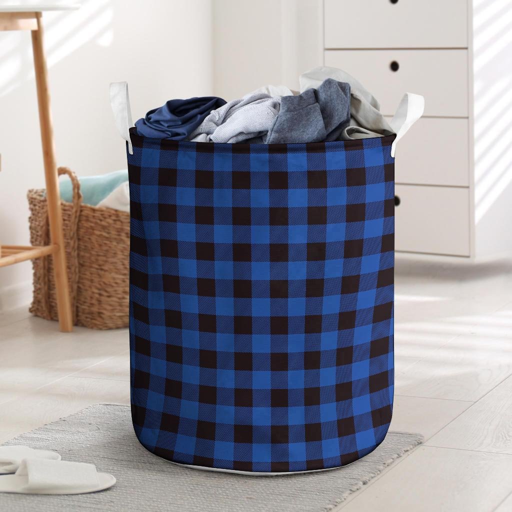 Blue Plaid Laundry Basket-grizzshop