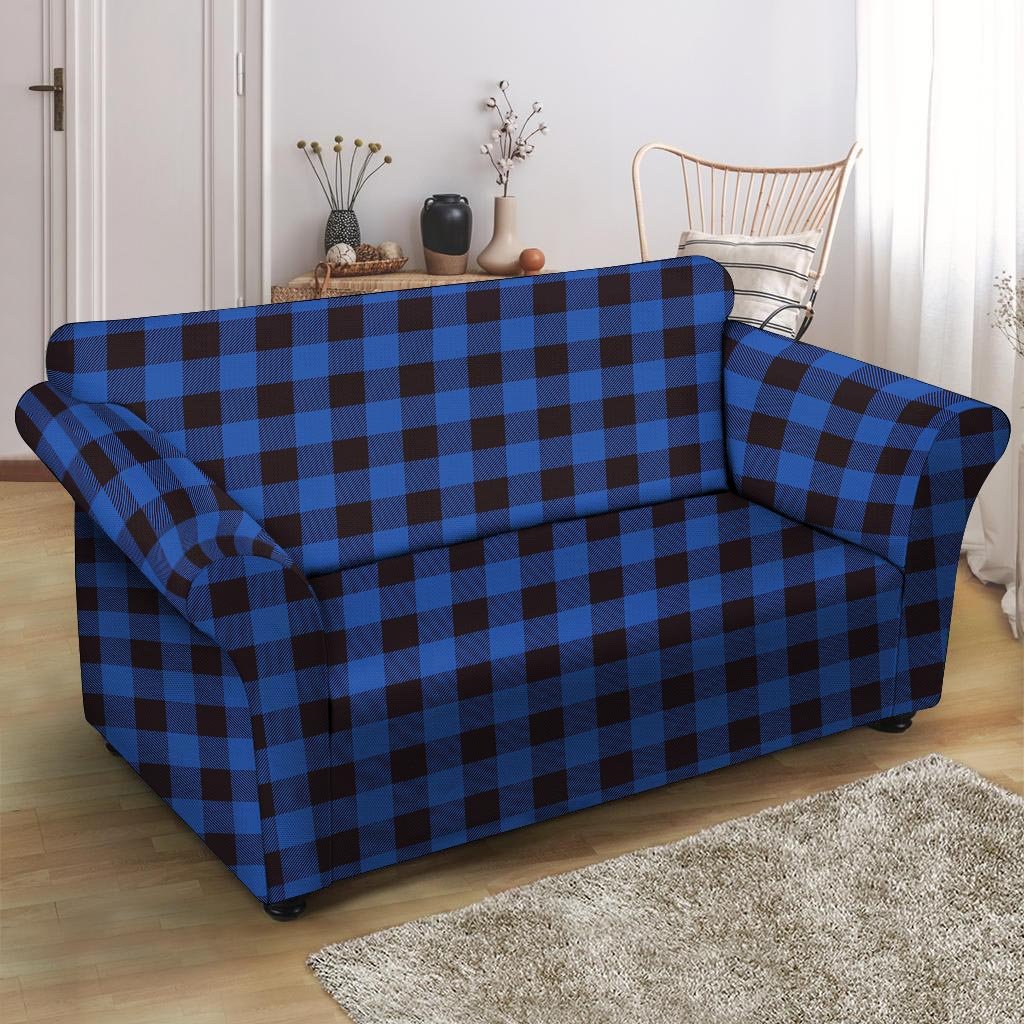 Blue Plaid Loveseat Cover-grizzshop