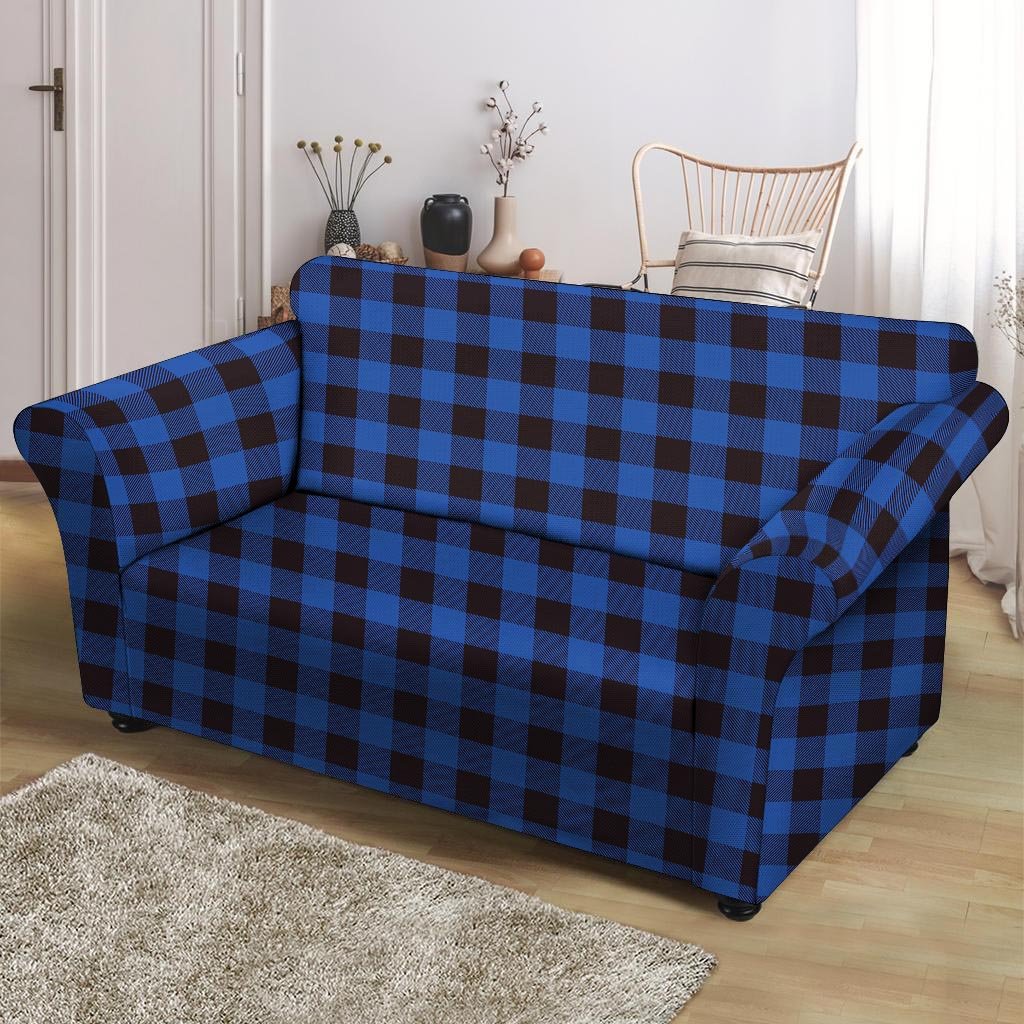 Blue Plaid Loveseat Cover-grizzshop