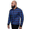 Blue Plaid Men's Bomber Jacket-grizzshop