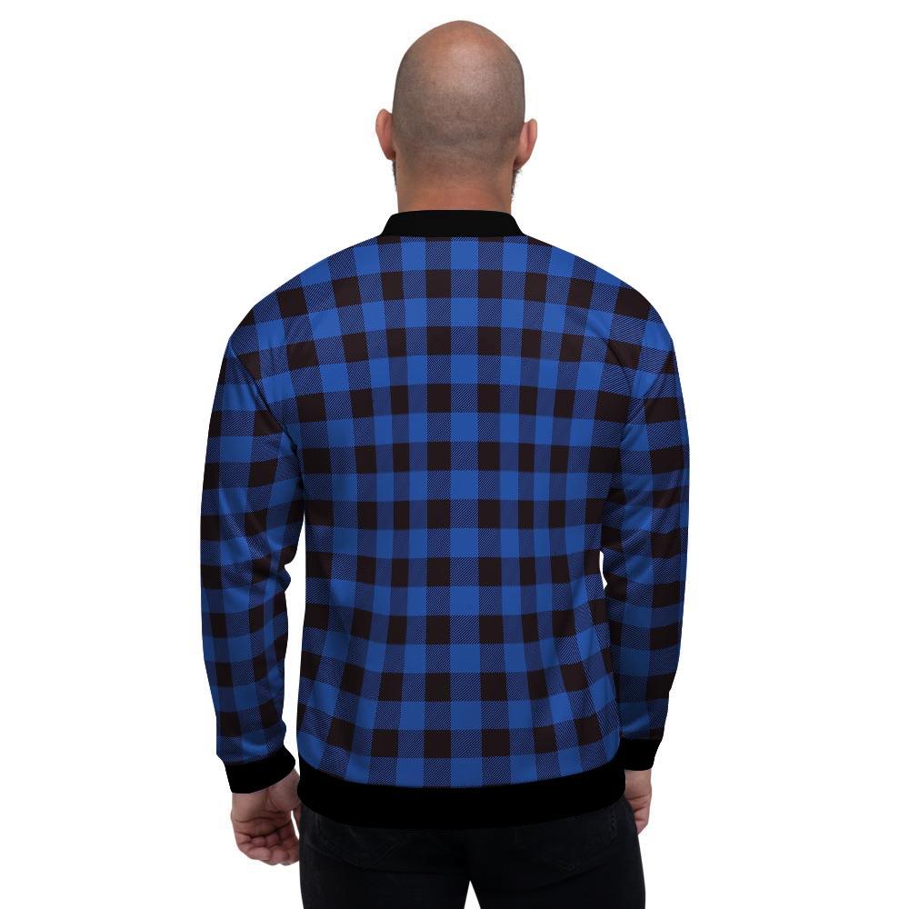 Blue Plaid Men's Bomber Jacket-grizzshop