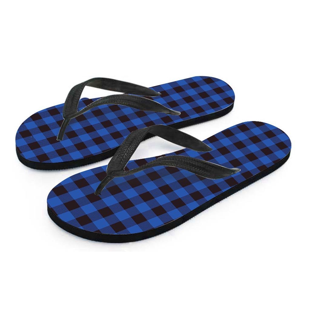 Blue Plaid Men's Flip Flops-grizzshop