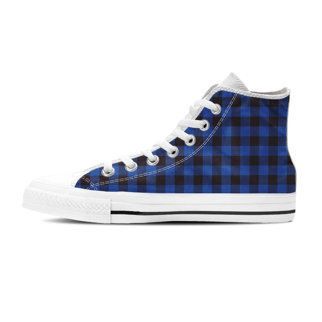 Blue Plaid Men's High Top Shoes-grizzshop