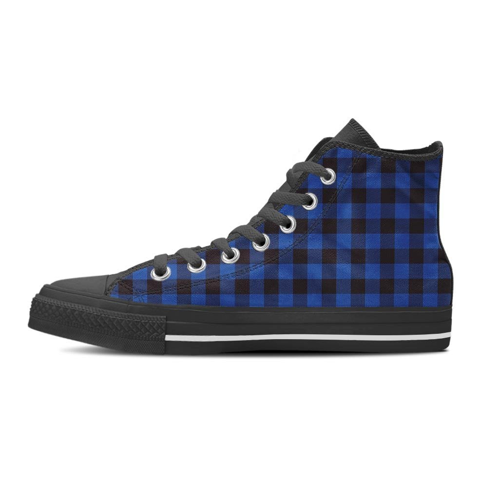 Blue Plaid Men's High Top Shoes-grizzshop