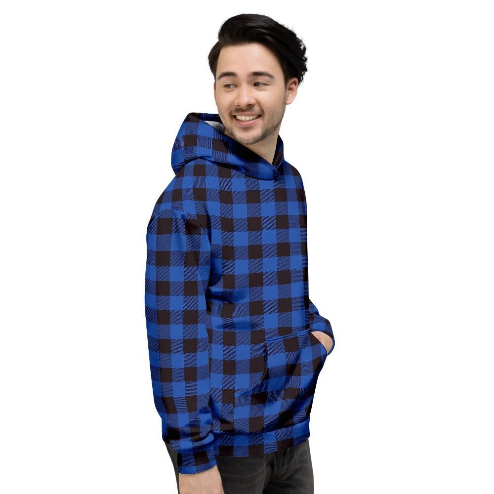 Blue Plaid Men's Hoodie-grizzshop