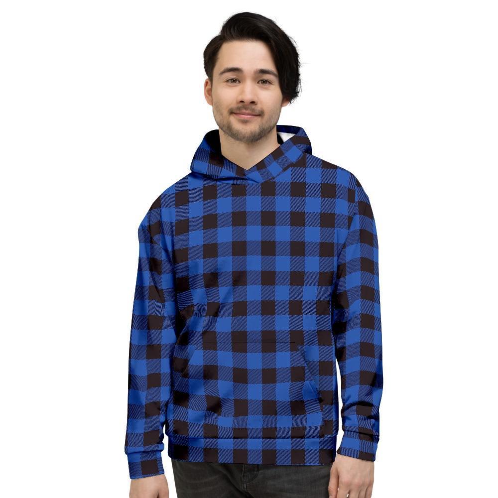 Blue Plaid Men's Hoodie-grizzshop