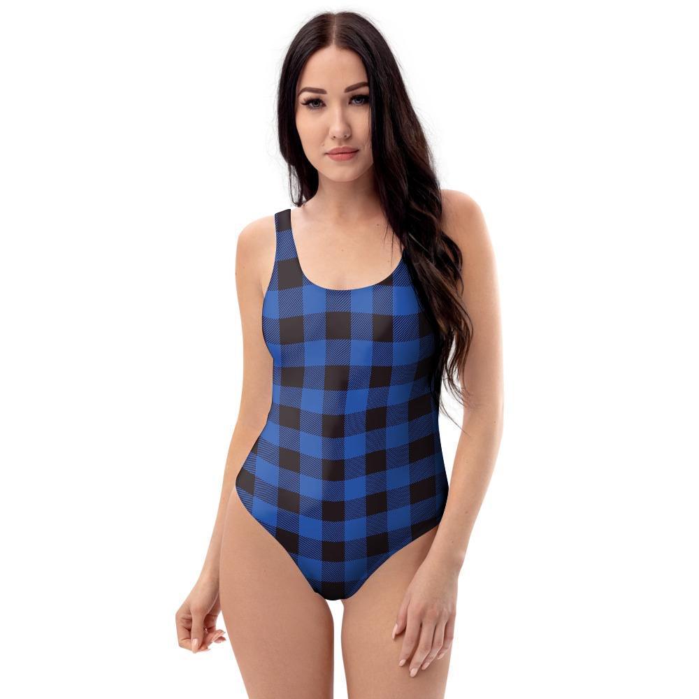 Blue Plaid One Piece Swimsuite-grizzshop