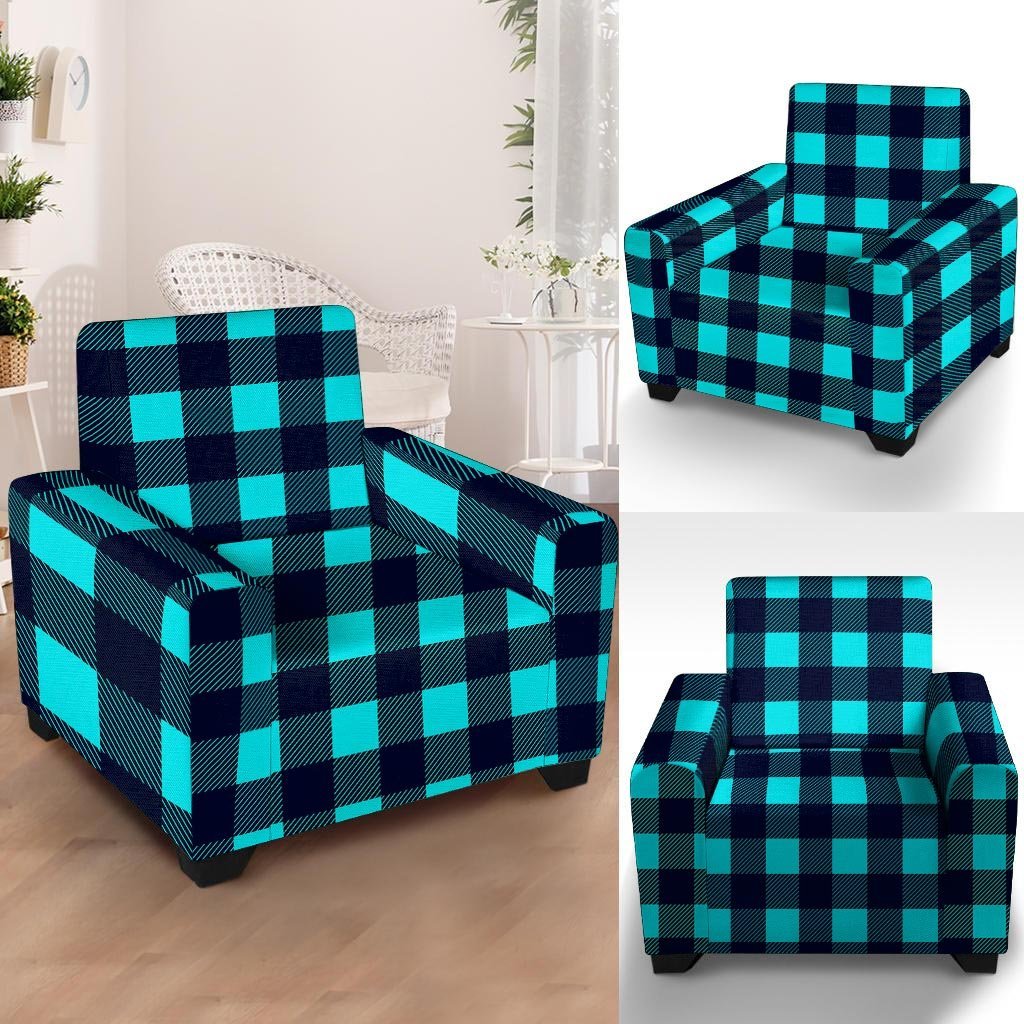 Blue Plaid Print Armchair Cover-grizzshop