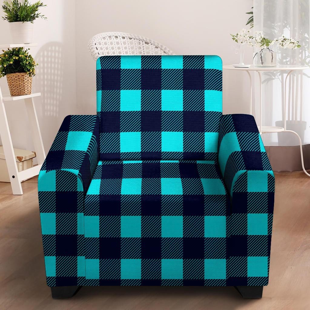 Blue Plaid Print Armchair Cover-grizzshop