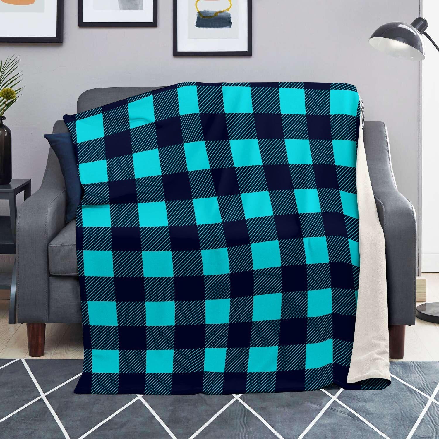 Blue Plaid Print Blanket-grizzshop