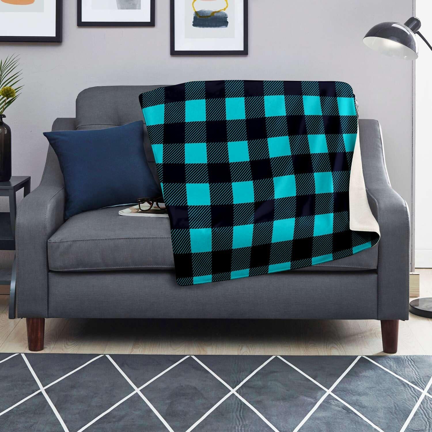 Blue Plaid Print Blanket-grizzshop