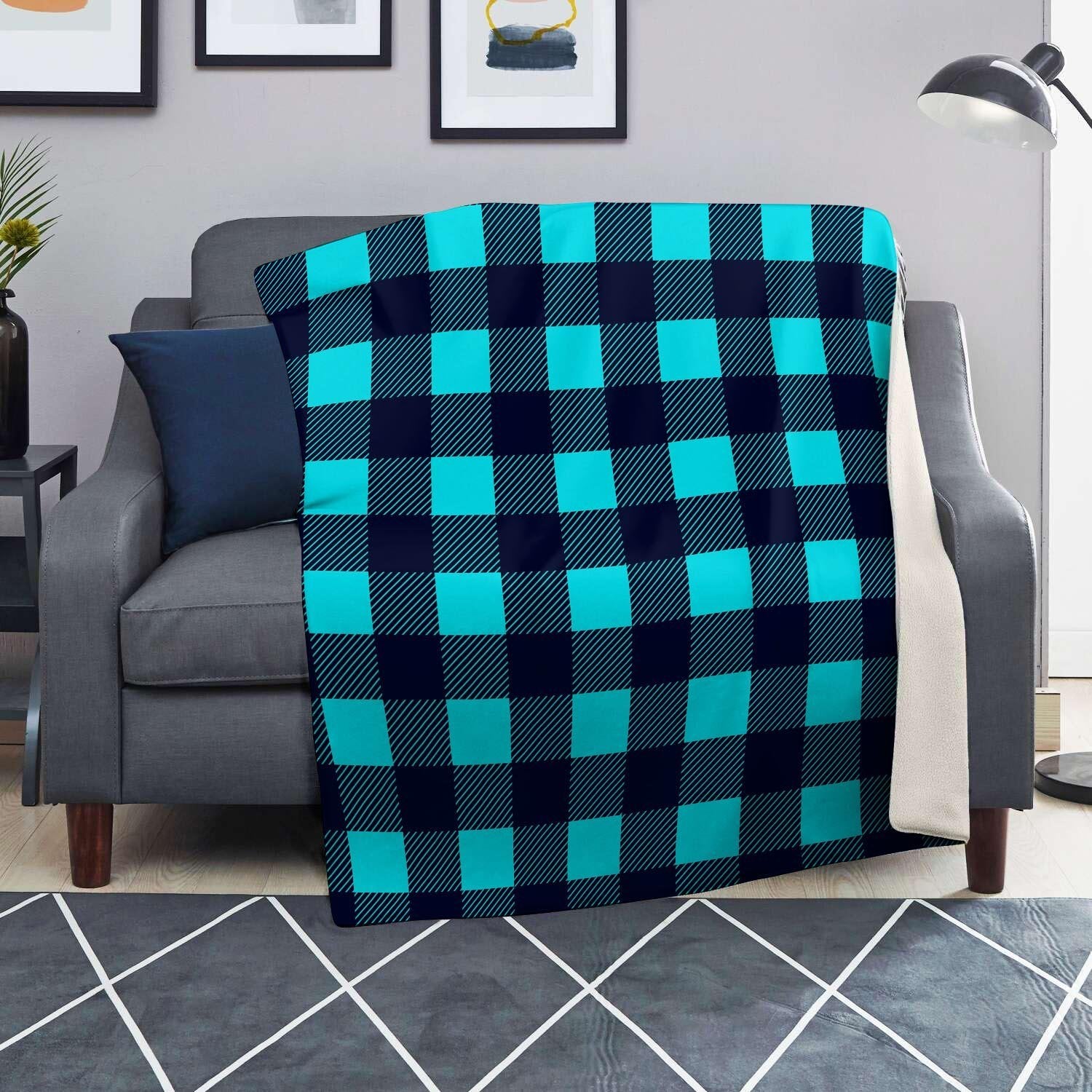 Blue Plaid Print Blanket-grizzshop