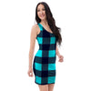 Blue Plaid Print Bodycon Dress-grizzshop