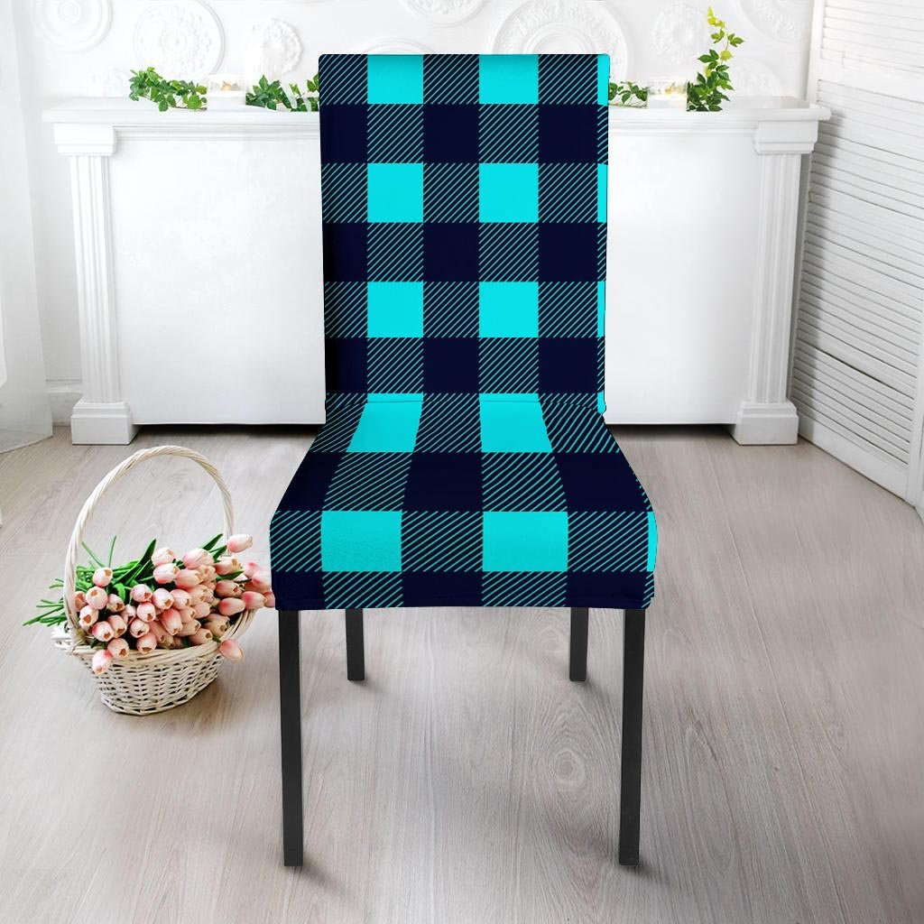 Blue Plaid Print Chair Cover-grizzshop