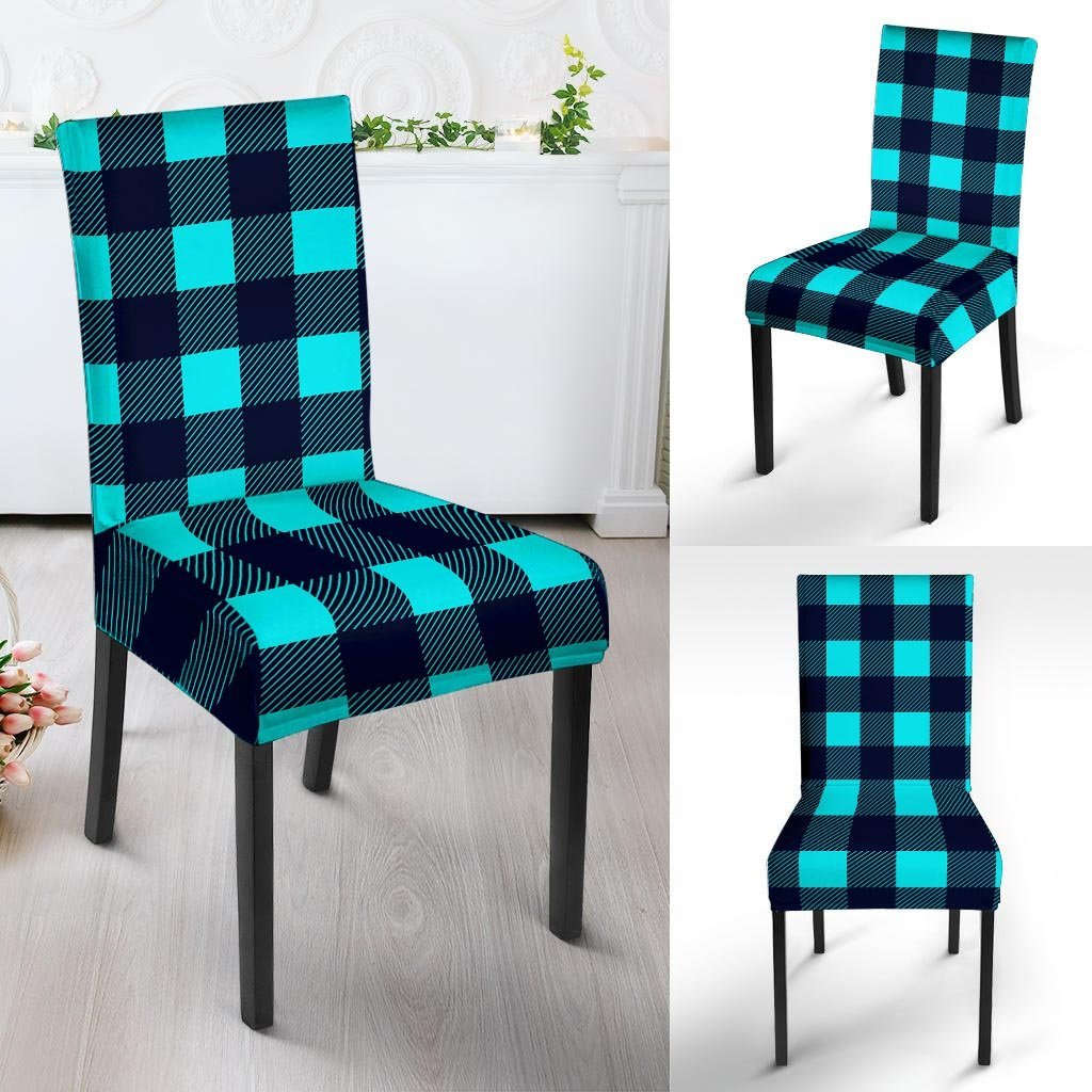 Blue Plaid Print Chair Cover-grizzshop