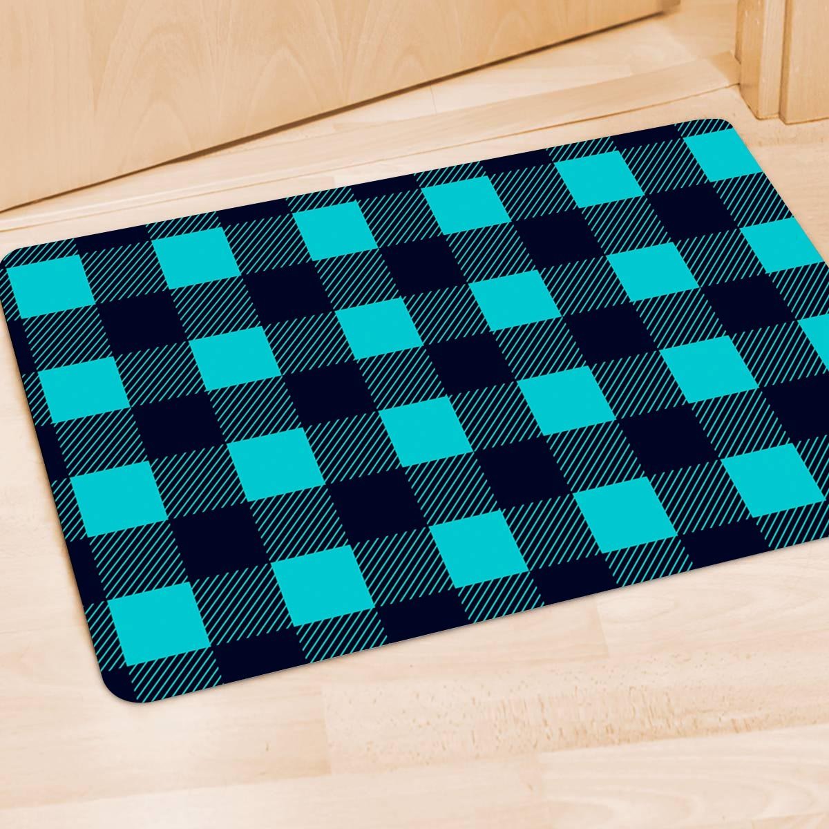 Blue Plaid Print Door Mat-grizzshop