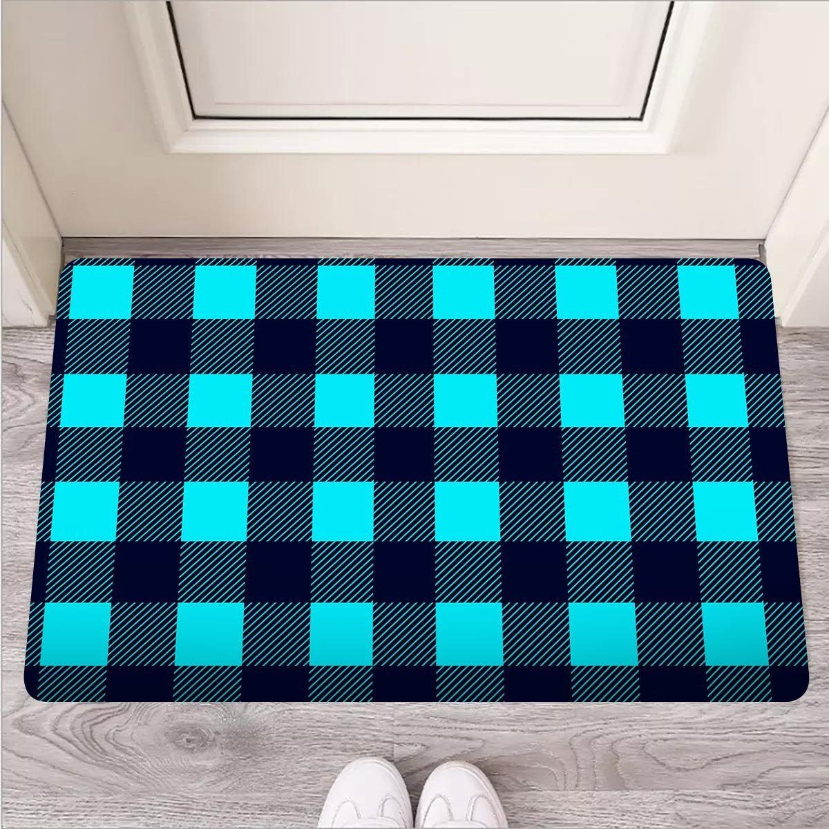 Blue Plaid Print Door Mat-grizzshop