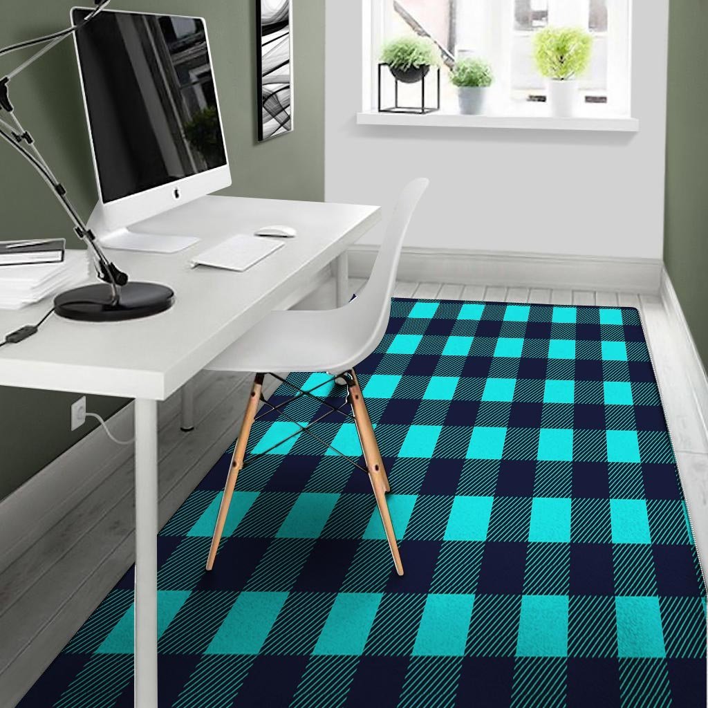 Blue Plaid Print Floor Mat-grizzshop