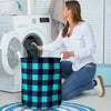 Blue Plaid Print Laundry Basket-grizzshop