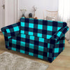 Blue Plaid Print Loveseat Cover-grizzshop