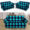 Blue Plaid Print Loveseat Cover-grizzshop